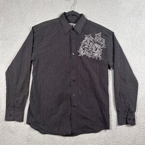 AVIREX Mens Button Down Shirt Cross Graphic Live Free Striped Size M